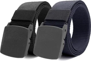 1/2 Pack Nylon Belts for Men Military Tactical Slide Plastic Buckle Belt Adjustable No Holes Canvas Web Belt Outdoor