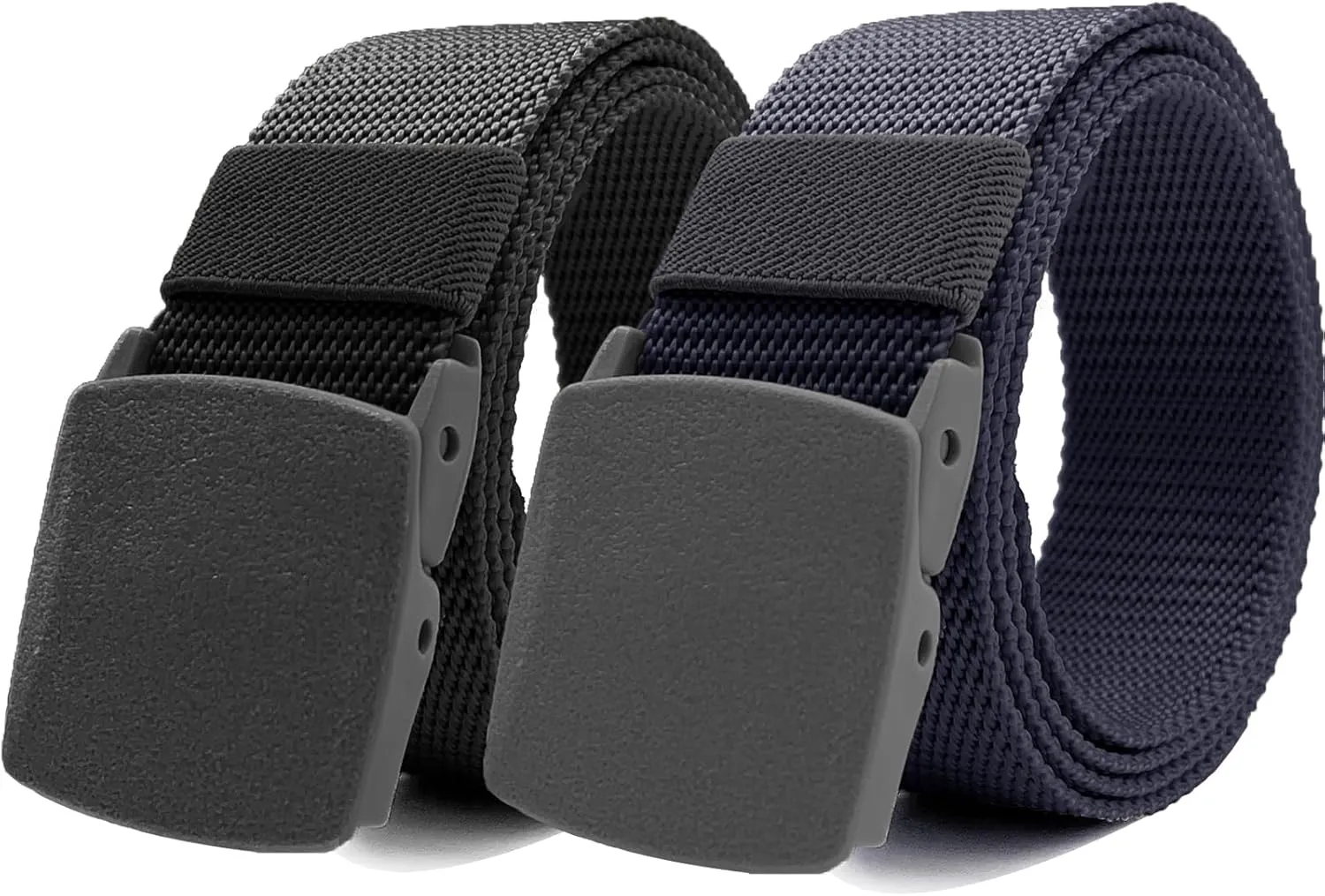 1/2 Pack Nylon Belts for Men Military Tactical Slide Plastic Buckle Belt Adjustable No Holes Canvas Web Belt Outdoor