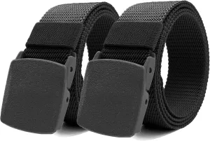 1/2 Pack Nylon Belts for Men Military Tactical Slide Plastic Buckle Belt Adjustable No Holes Canvas Web Belt Outdoor