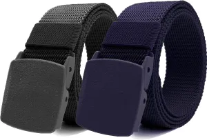 1/2 Pack Nylon Belts for Men Military Tactical Slide Plastic Buckle Belt Adjustable No Holes Canvas Web Belt Outdoor