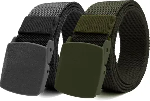 1/2 Pack Nylon Belts for Men Military Tactical Slide Plastic Buckle Belt Adjustable No Holes Canvas Web Belt Outdoor
