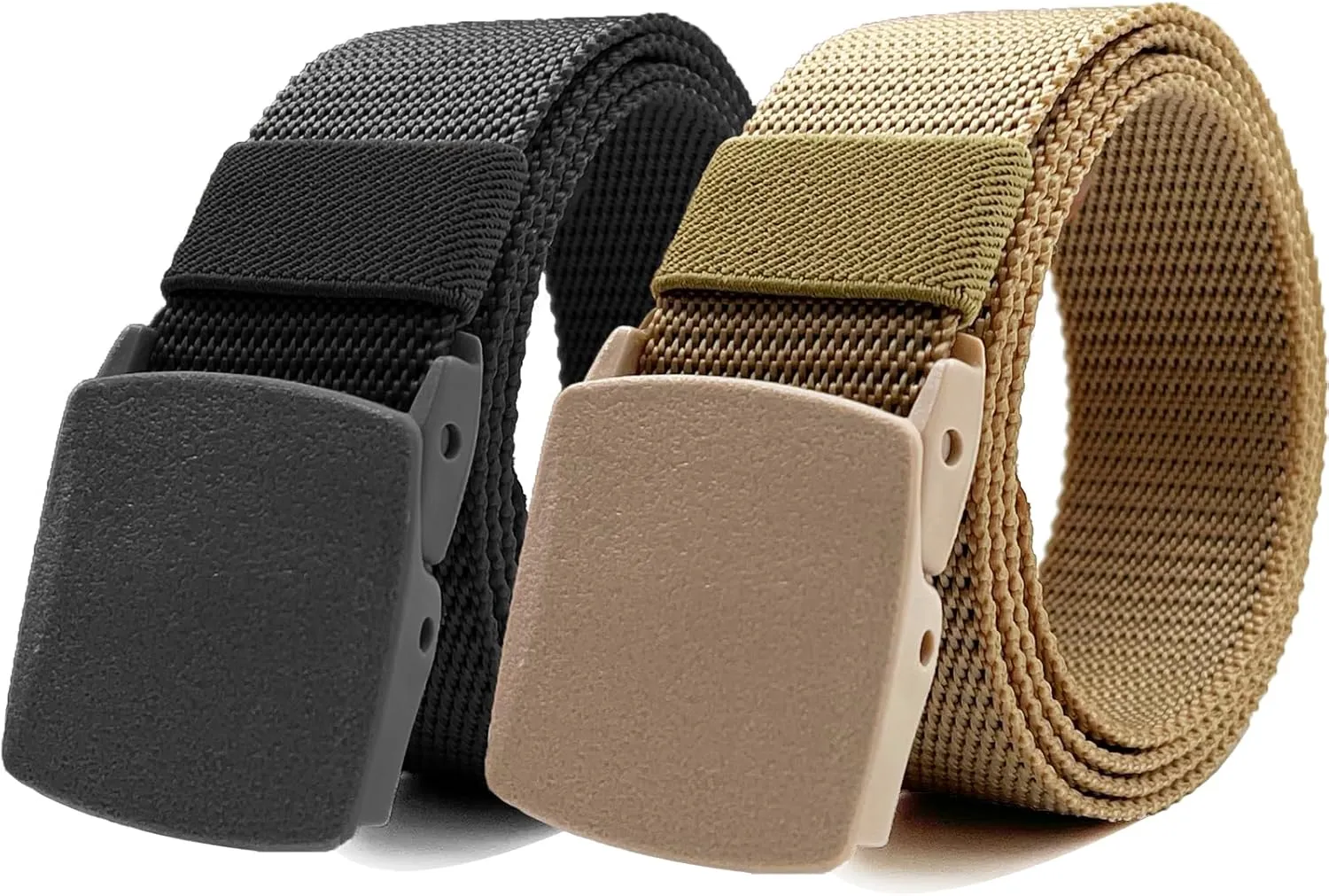 1/2 Pack Nylon Belts for Men Military Tactical Slide Plastic Buckle Belt Adjustable No Holes Canvas Web Belt Outdoor