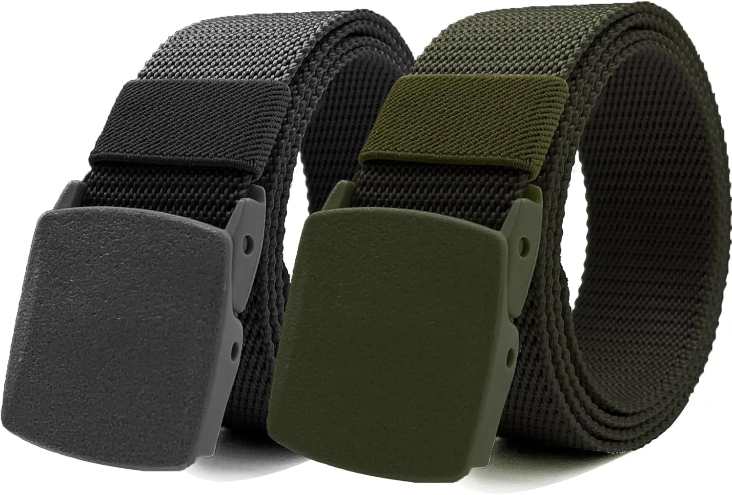 1/2 Pack Nylon Belts for Men Military Tactical Slide Plastic Buckle Belt Adjustable No Holes Canvas Web Belt Outdoor