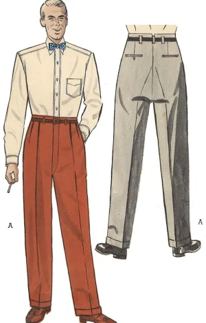 1950s Pattern, Men's Tailored Slacks - Waist: 30" (76.2cm)