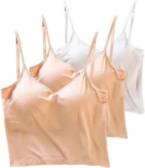 2 Pack Womens Cami Tank Tops with Built in Bra Summer Crop Spaghetti Strap Padded Camisoles Casual Modal Undershirts