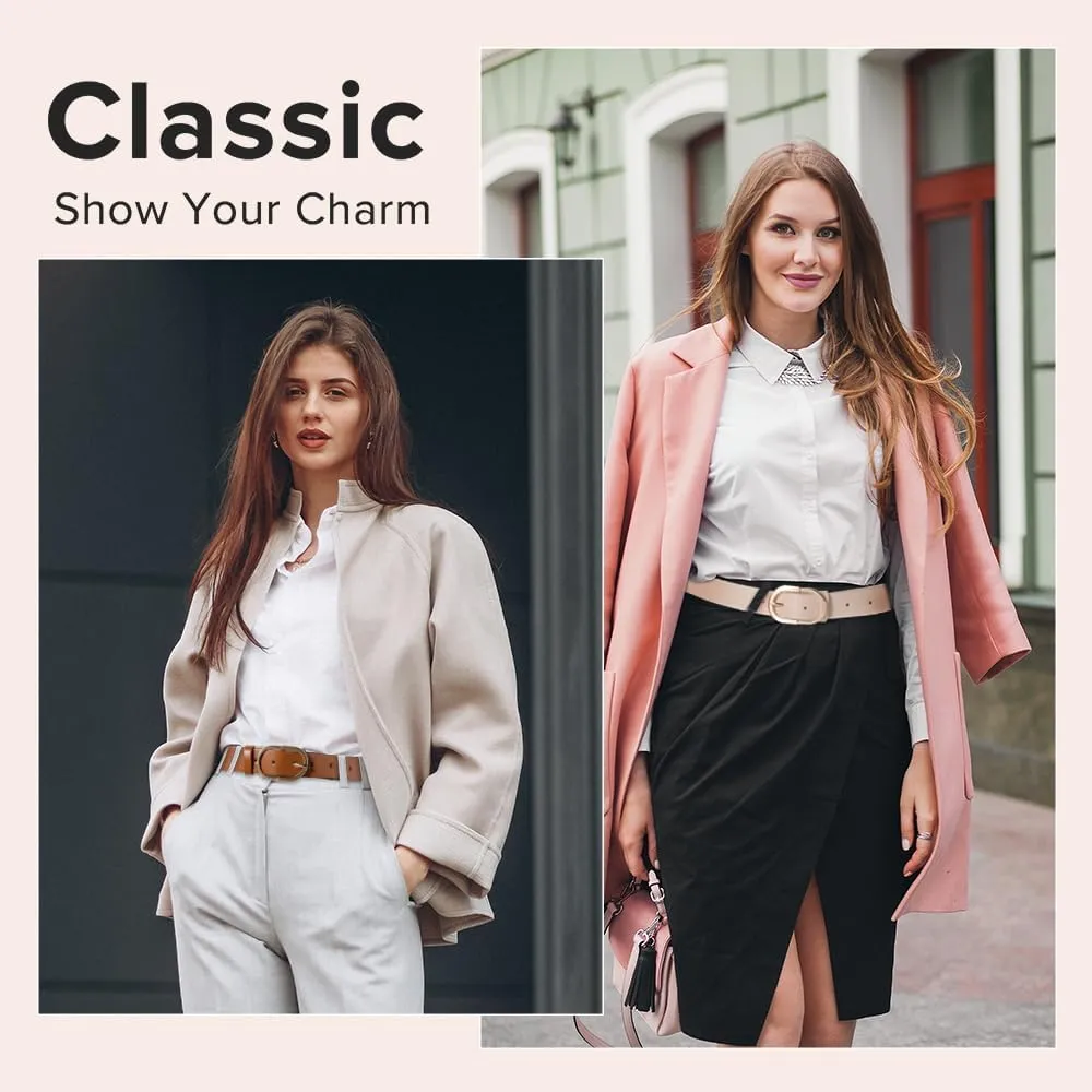 3 Pack Women Leather Belt for Jeans Pants Dresses Fashion Ladies Waist Belts with Gold Buckle