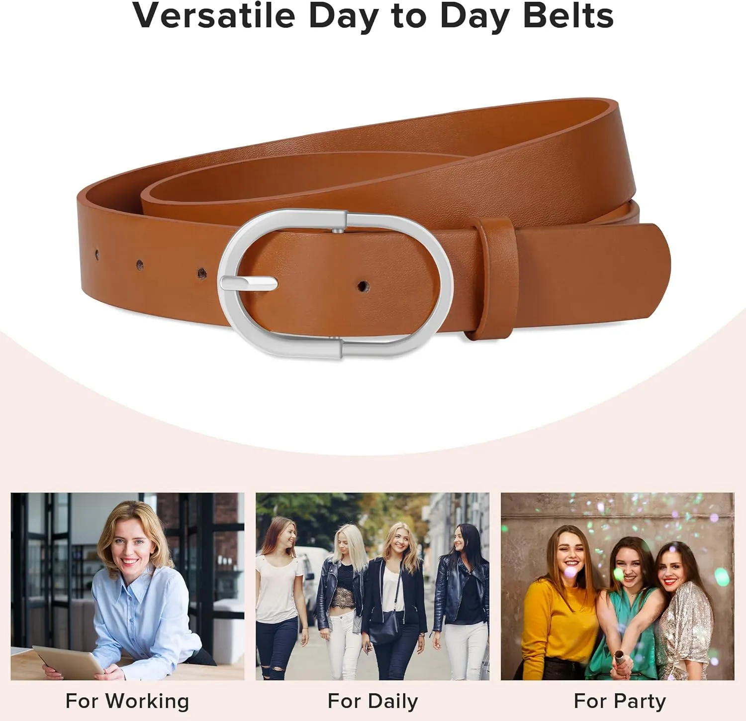 3 Pack Women Leather Belt for Jeans Pants Dresses Fashion Ladies Waist Belts with Gold Buckle