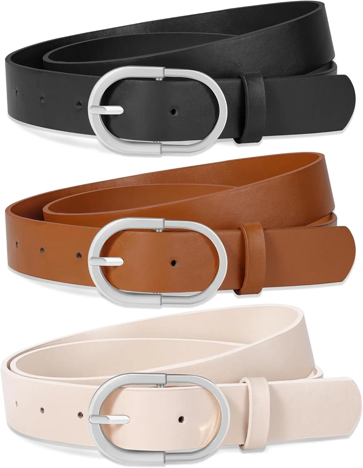 3 Pack Women Leather Belt for Jeans Pants Dresses Fashion Ladies Waist Belts with Gold Buckle