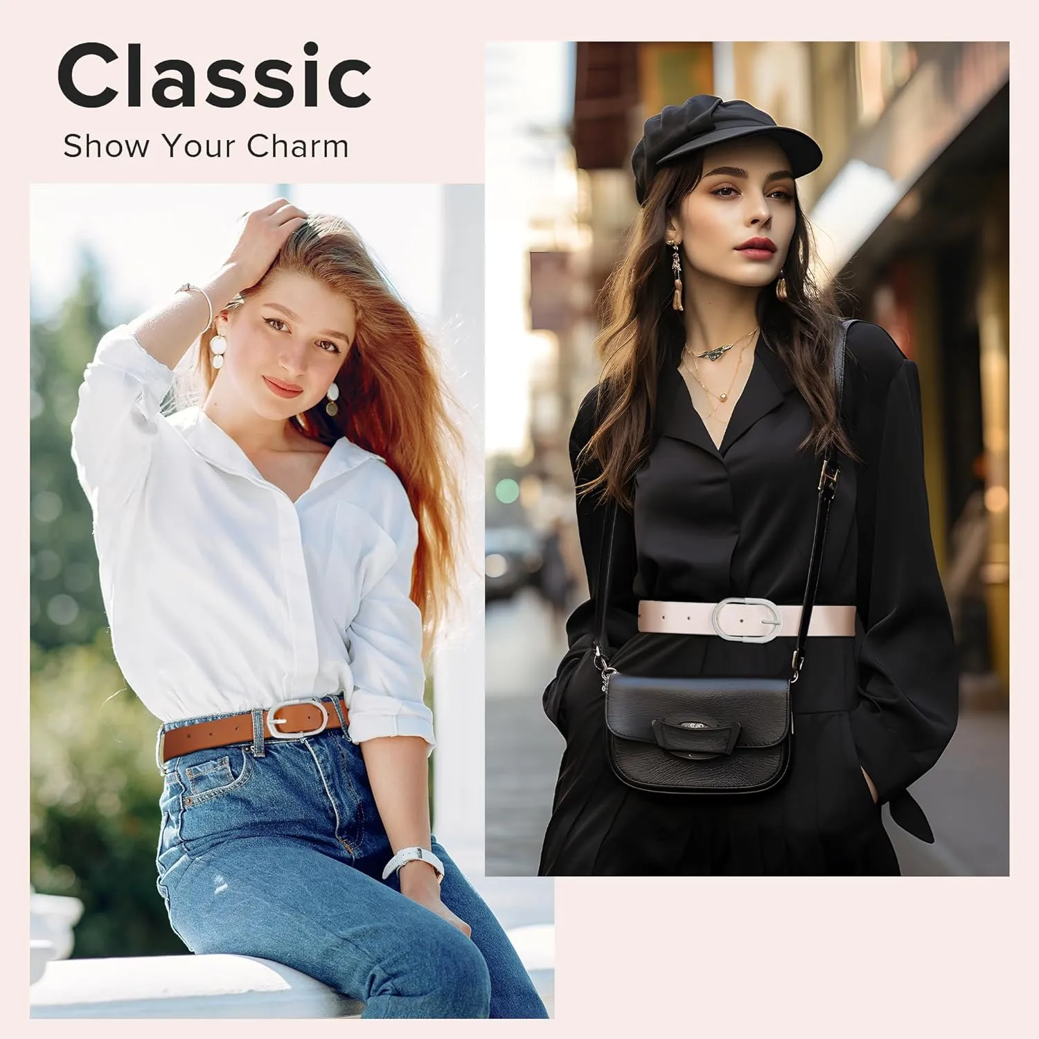 3 Pack Women Leather Belt for Jeans Pants Dresses Fashion Ladies Waist Belts with Gold Buckle