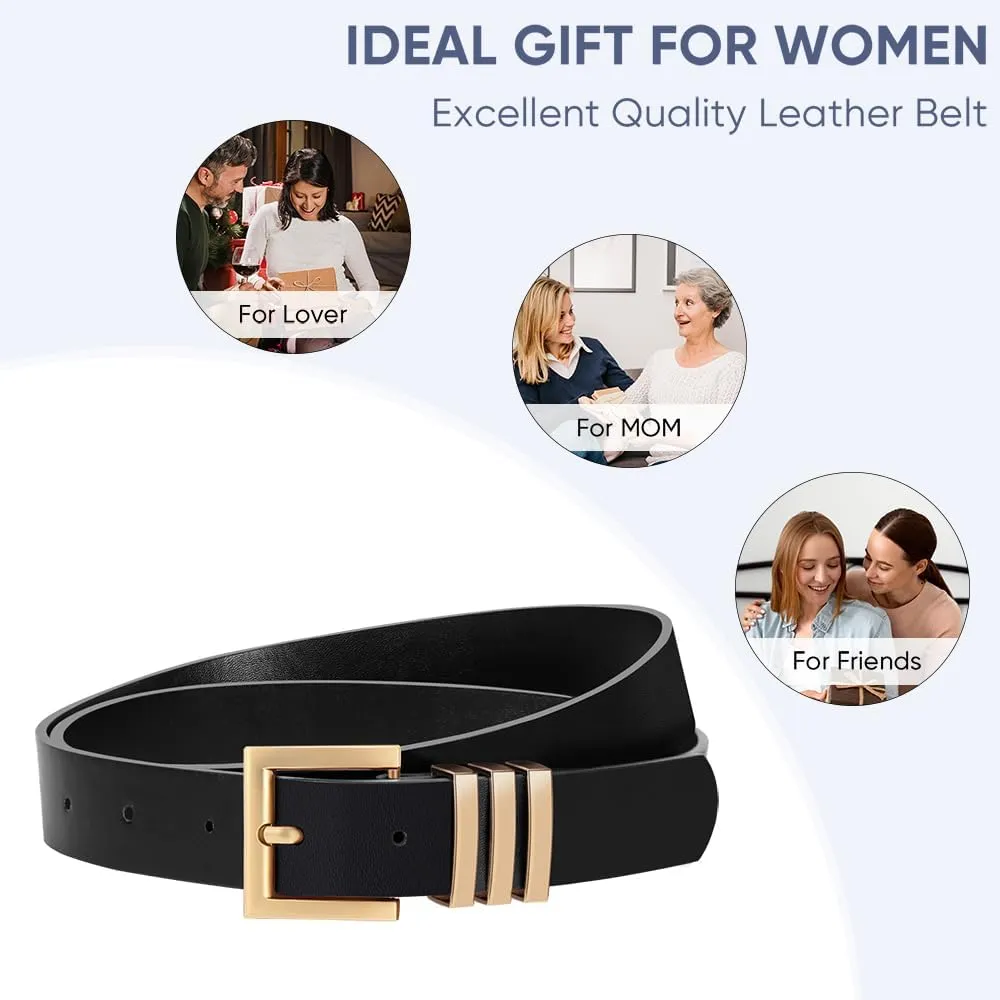 3 Pack Women Leather Belt for Jeans Pants Dresses Fashion Ladies Waist Belts with Gold Buckle