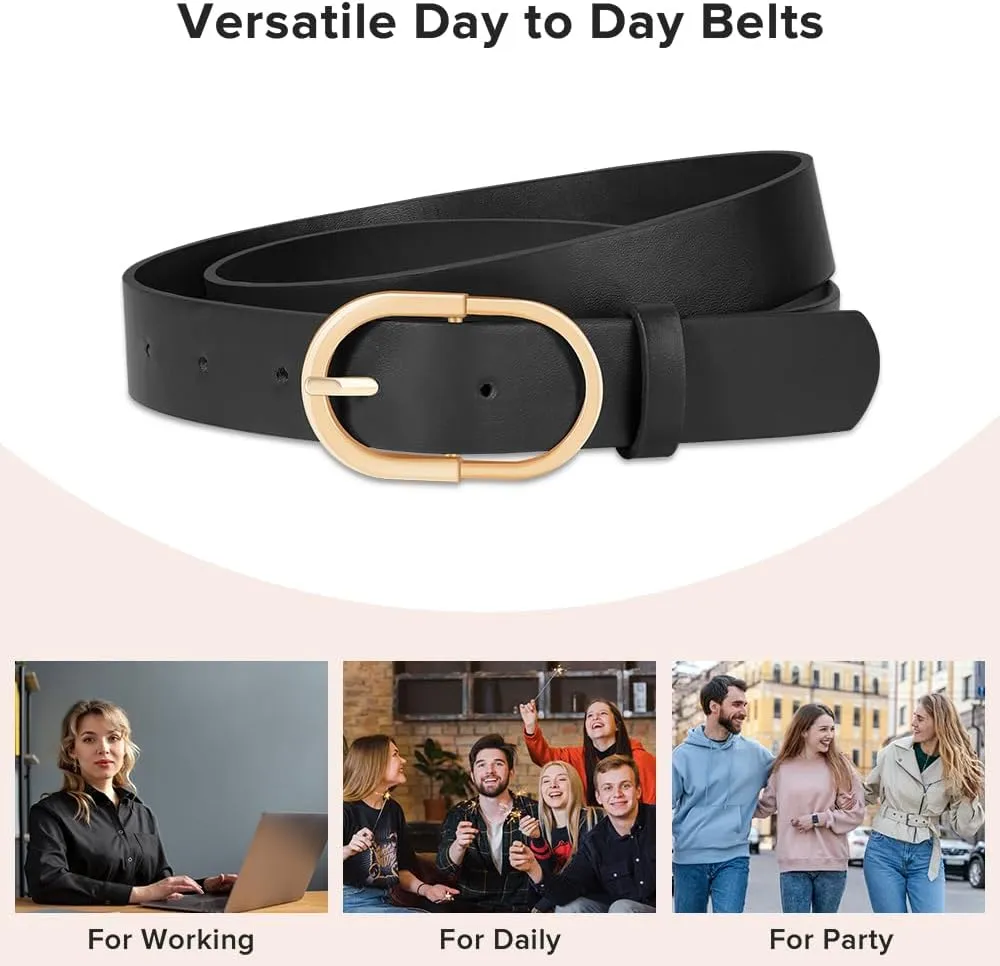 3 Pack Women Leather Belt for Jeans Pants Dresses Fashion Ladies Waist Belts with Gold Buckle
