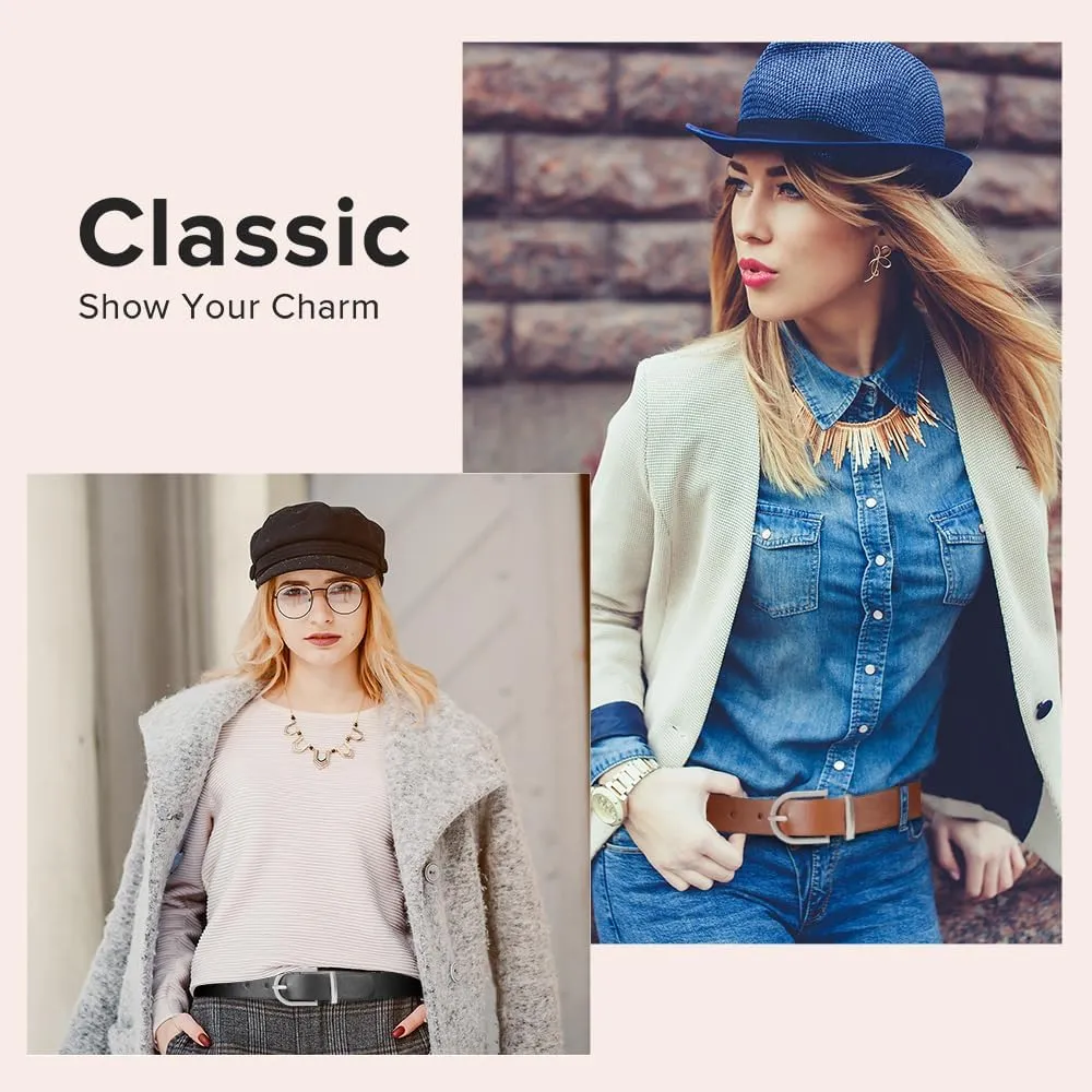 3 Pack Women Leather Belt for Jeans Pants Dresses Fashion Ladies Waist Belts with Gold Buckle