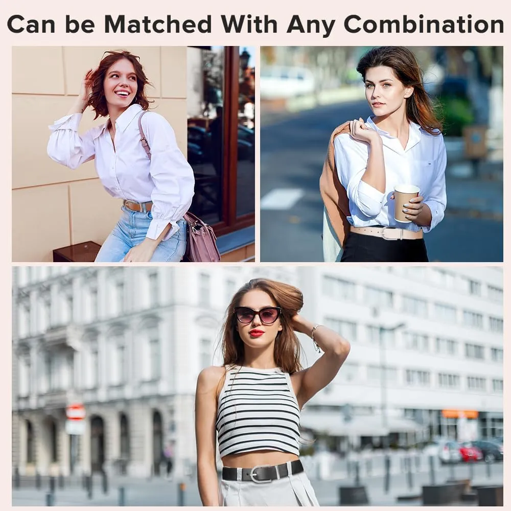 3 Pack Women Leather Belt for Jeans Pants Dresses Fashion Ladies Waist Belts with Gold Buckle