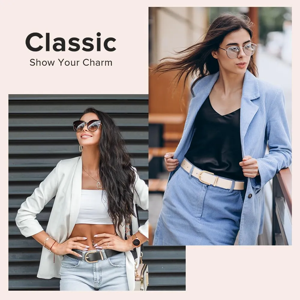 3 Pack Women Leather Belt for Jeans Pants Dresses Fashion Ladies Waist Belts with Gold Buckle
