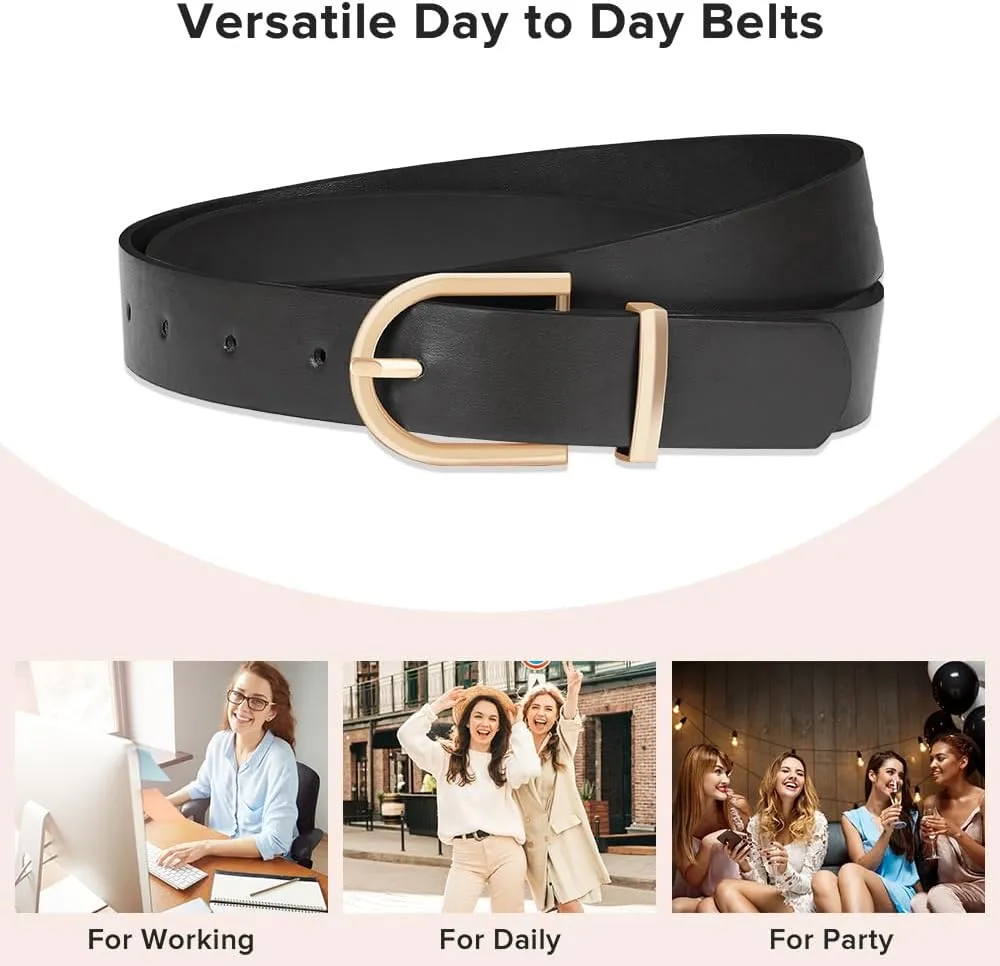 3 Pack Women Leather Belt for Jeans Pants Dresses Fashion Ladies Waist Belts with Gold Buckle