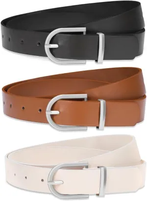 3 Pack Women Leather Belt for Jeans Pants Dresses Fashion Ladies Waist Belts with Gold Buckle