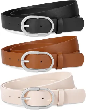3 Pack Women Leather Belt for Jeans Pants Dresses Fashion Ladies Waist Belts with Gold Buckle