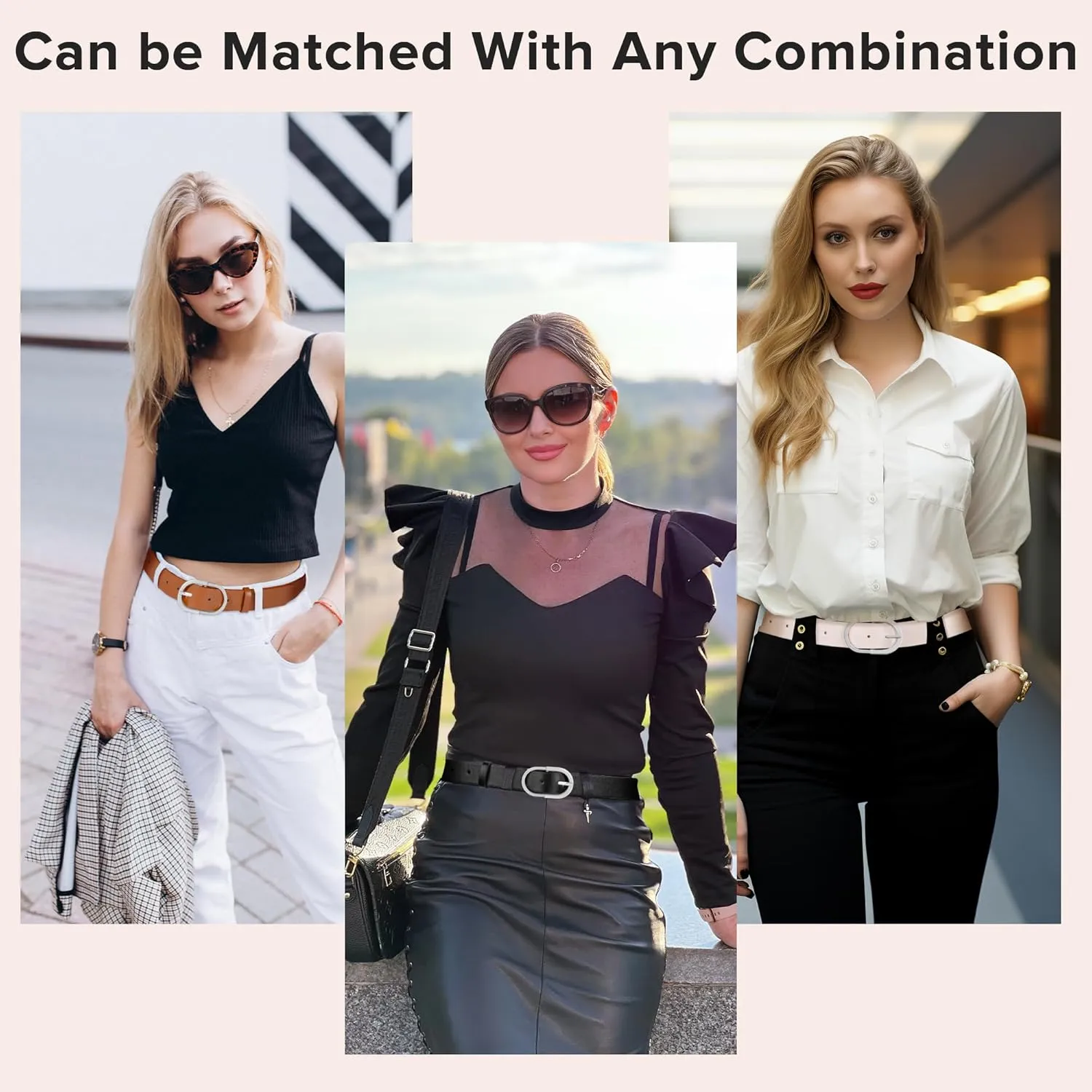 3 Pack Women Leather Belt for Jeans Pants Dresses Fashion Ladies Waist Belts with Gold Buckle