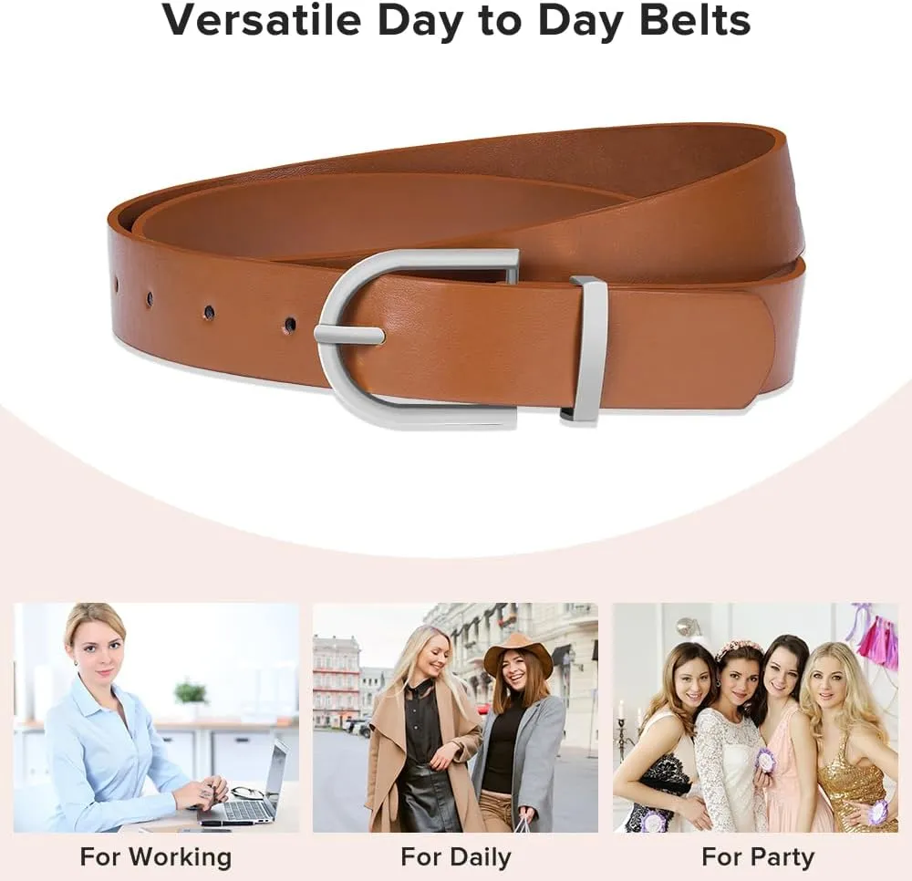 3 Pack Women Leather Belt for Jeans Pants Dresses Fashion Ladies Waist Belts with Gold Buckle