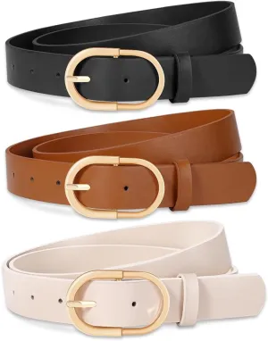 3 Pack Women Leather Belt for Jeans Pants Dresses Fashion Ladies Waist Belts with Gold Buckle