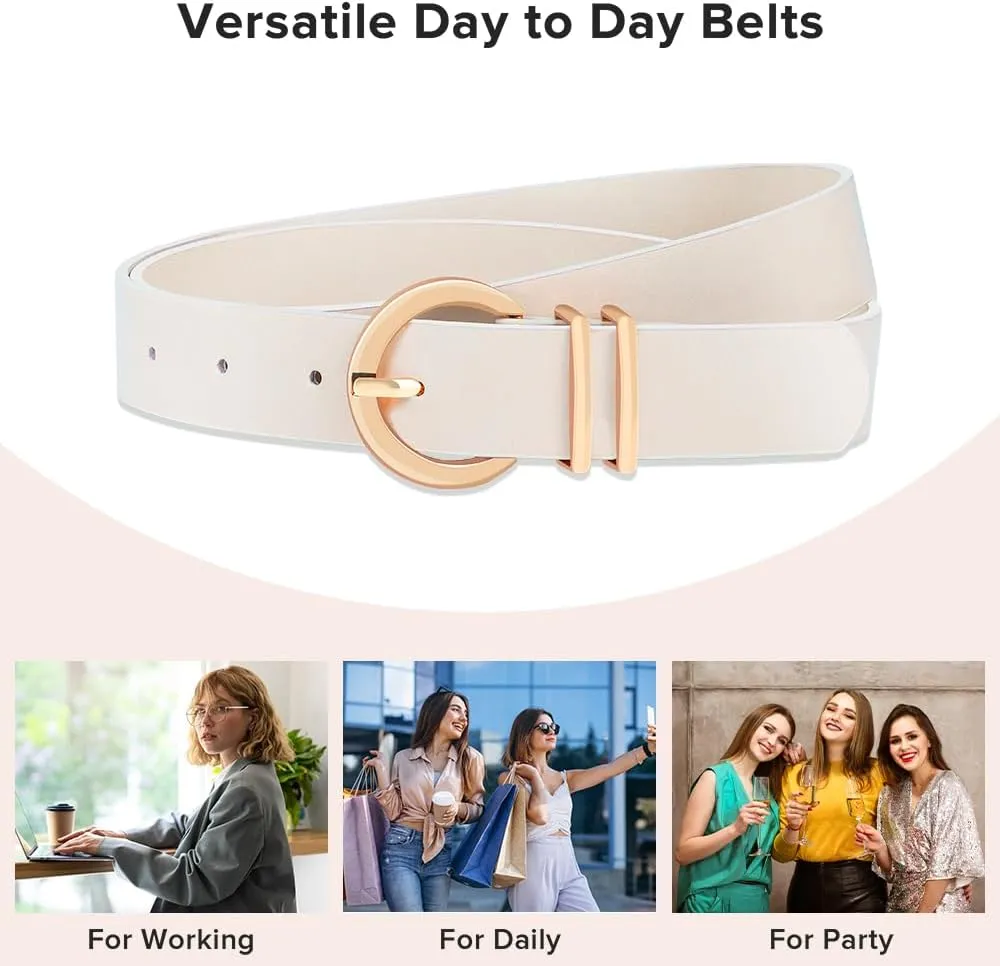 3 Pack Women Leather Belt for Jeans Pants Dresses Fashion Ladies Waist Belts with Gold Buckle