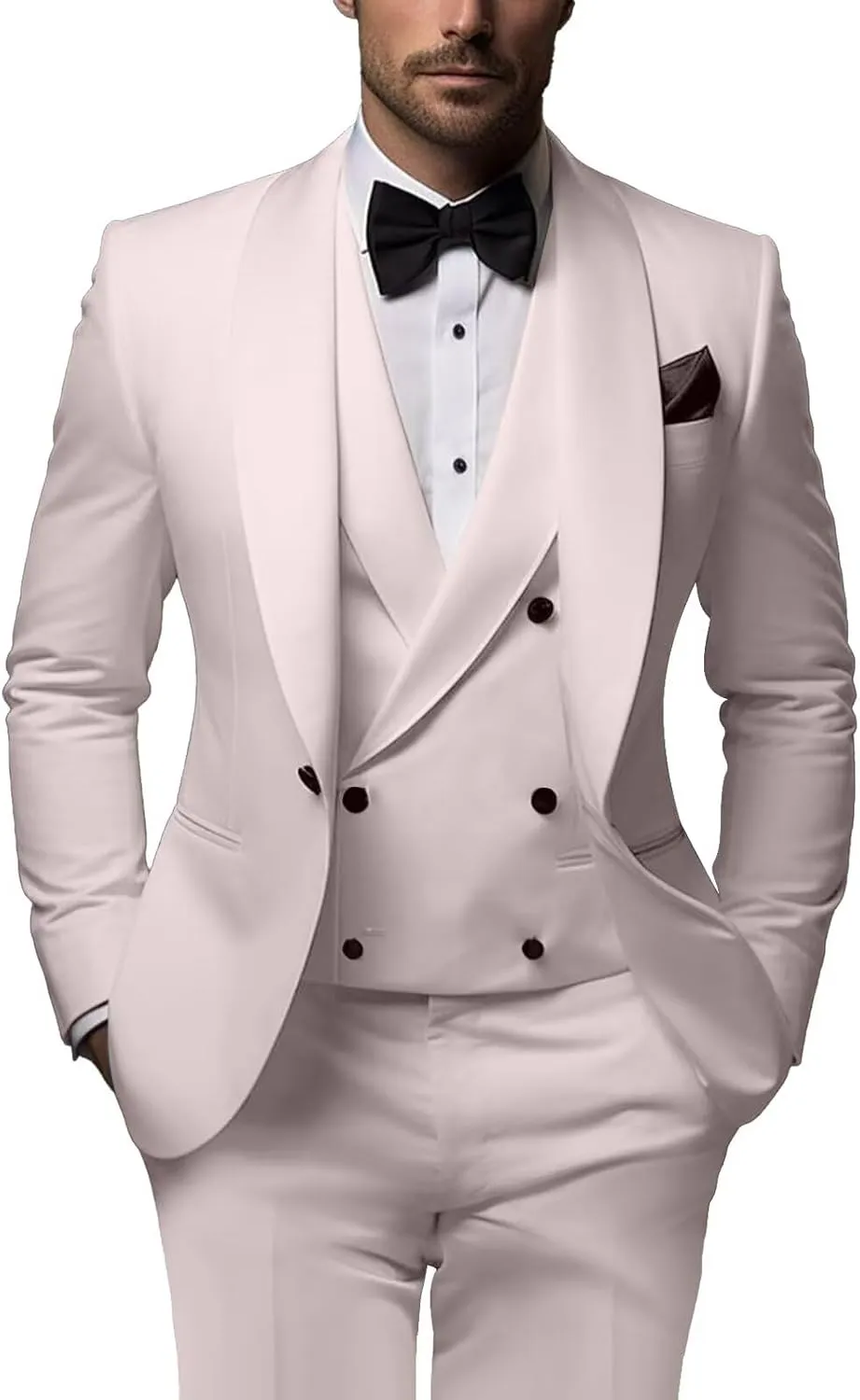 3 Piece Men's Double Breasted Suit Shawl Lapel One Button Tuxedo Suits for Men Classic Wedding Suit-Tailored Suit