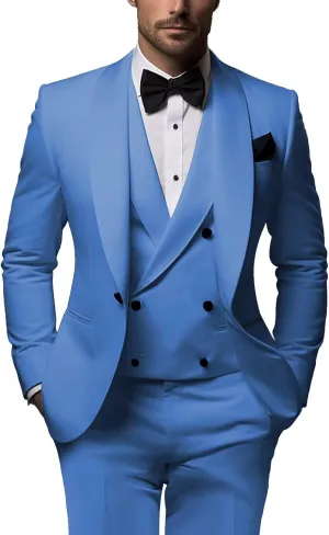 3 Piece Men's Double Breasted Suit Shawl Lapel One Button Tuxedo Suits for Men Classic Wedding Suit-Tailored Suit