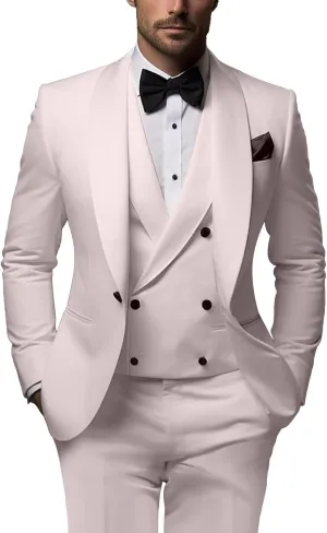 3 Piece Men's Double Breasted Suit Shawl Lapel One Button Tuxedo Suits for Men Classic Wedding Suit-Tailored Suit