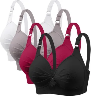 4 Piece Tshirt Bras for Women Sexy Push Up No Underwire Bra Soft Comfy Lace Everyday Bralettes Wireless Underwear Top