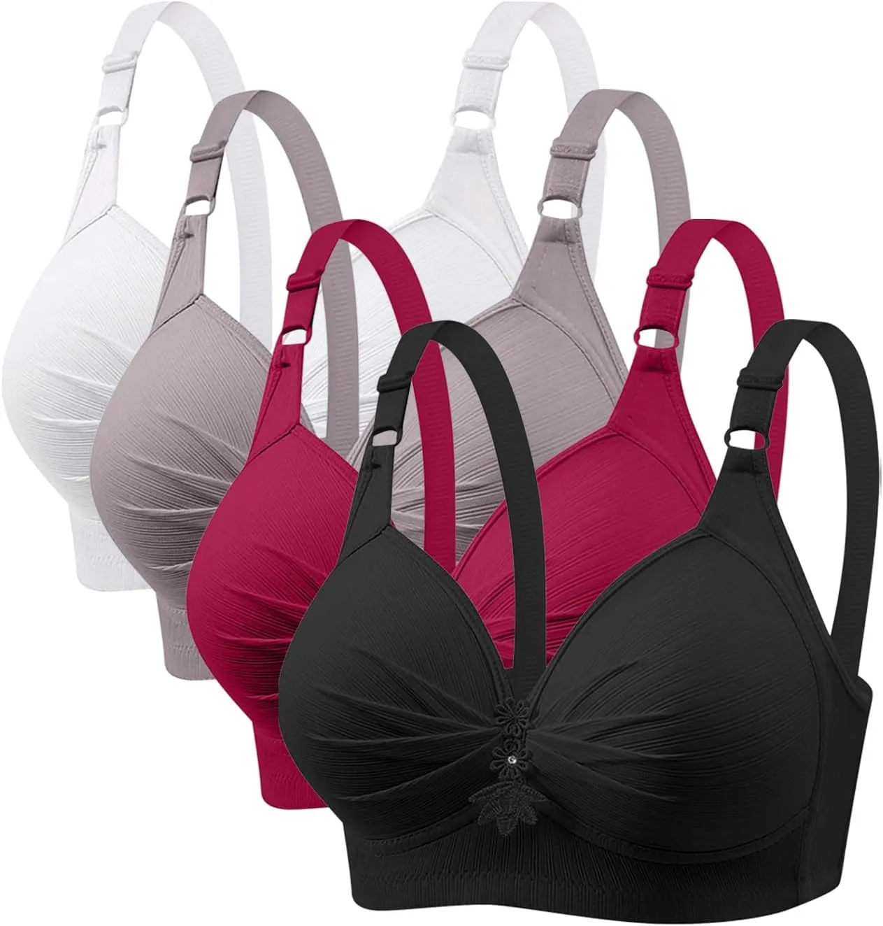 4 Piece Tshirt Bras for Women Sexy Push Up No Underwire Bra Soft Comfy Lace Everyday Bralettes Wireless Underwear Top