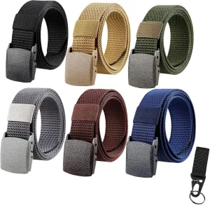 6 Pack Nylon Belts for Men Women Tactical Work Plastic Buckle Metal Free Casual Hiking