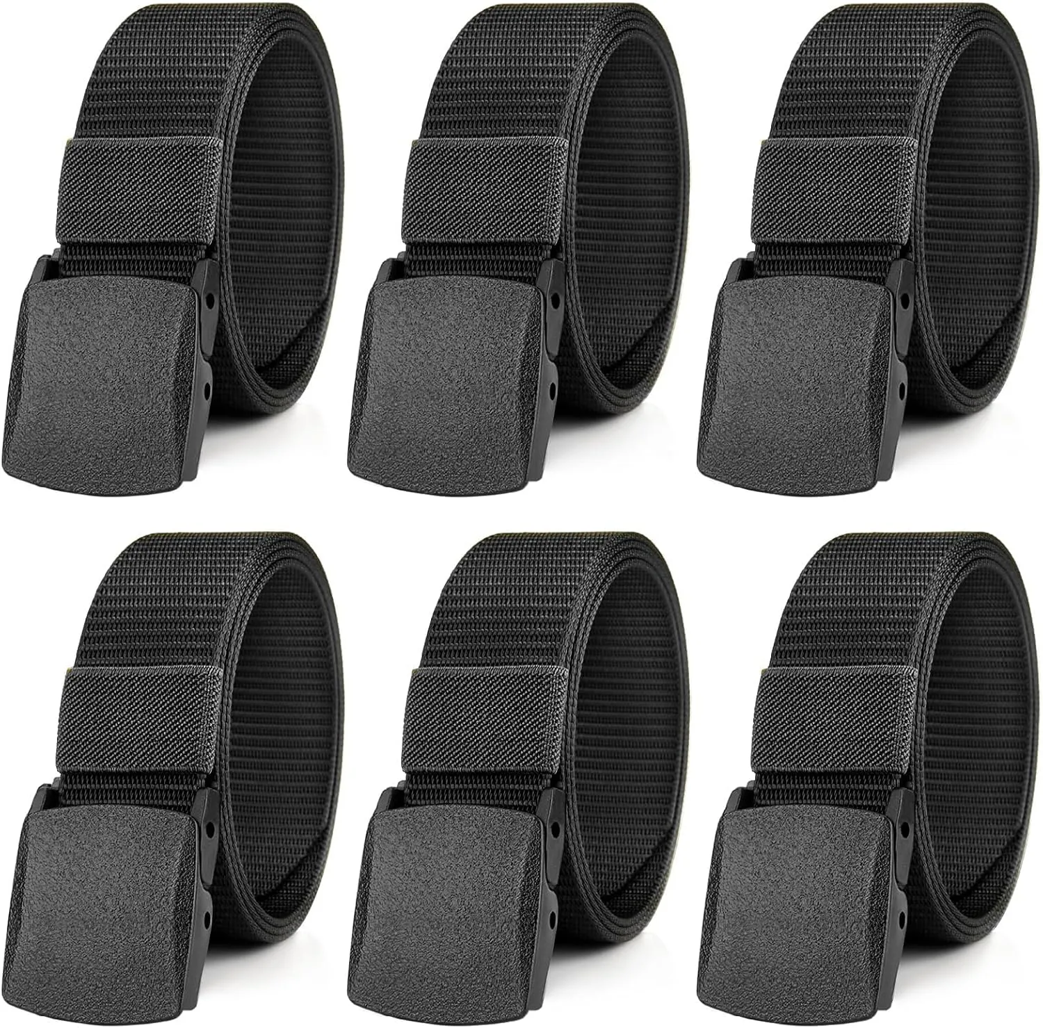 6 Pack Nylon Military Tactical Belt for Men/Women Webbing Canvas Work Belts with Plastic Buckle