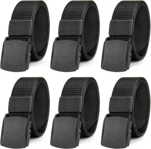 6 Pack Nylon Military Tactical Belt for Men/Women Webbing Canvas Work Belts with Plastic Buckle