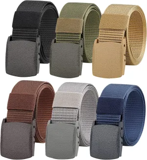 6 Pack Tactical Military Nylon Belt Plastic Buckle Metal Free Webbing Canvas Belt for Outdoors
