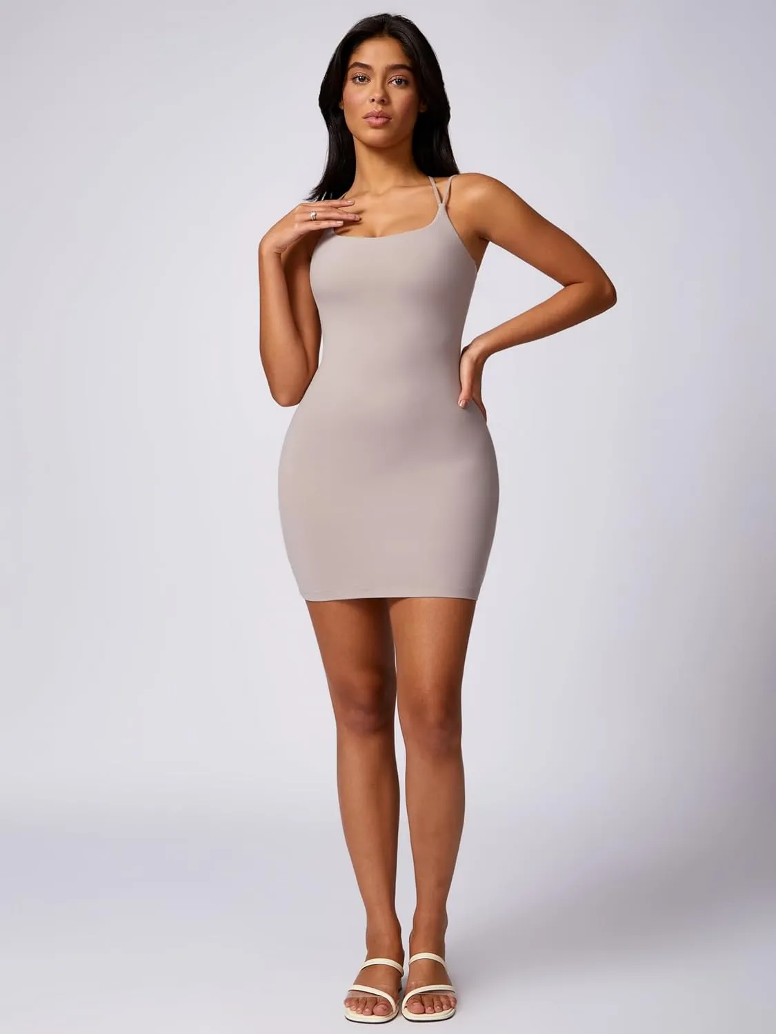 ABOCIW Womens Spaghetti Strap Bodycon Mini Dress Double Lined Summer Night Club Party Short Tight Dress with Built-in Bra