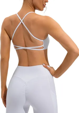 ABOCIW Workout Sets for Women Scoop Neck Cross Back Sport Bra Crossover High Waist Leggings with Pockets Scrunch Butt Lifting Yoga Pant Gym Yoga 2 Piece Outfits White X-Large