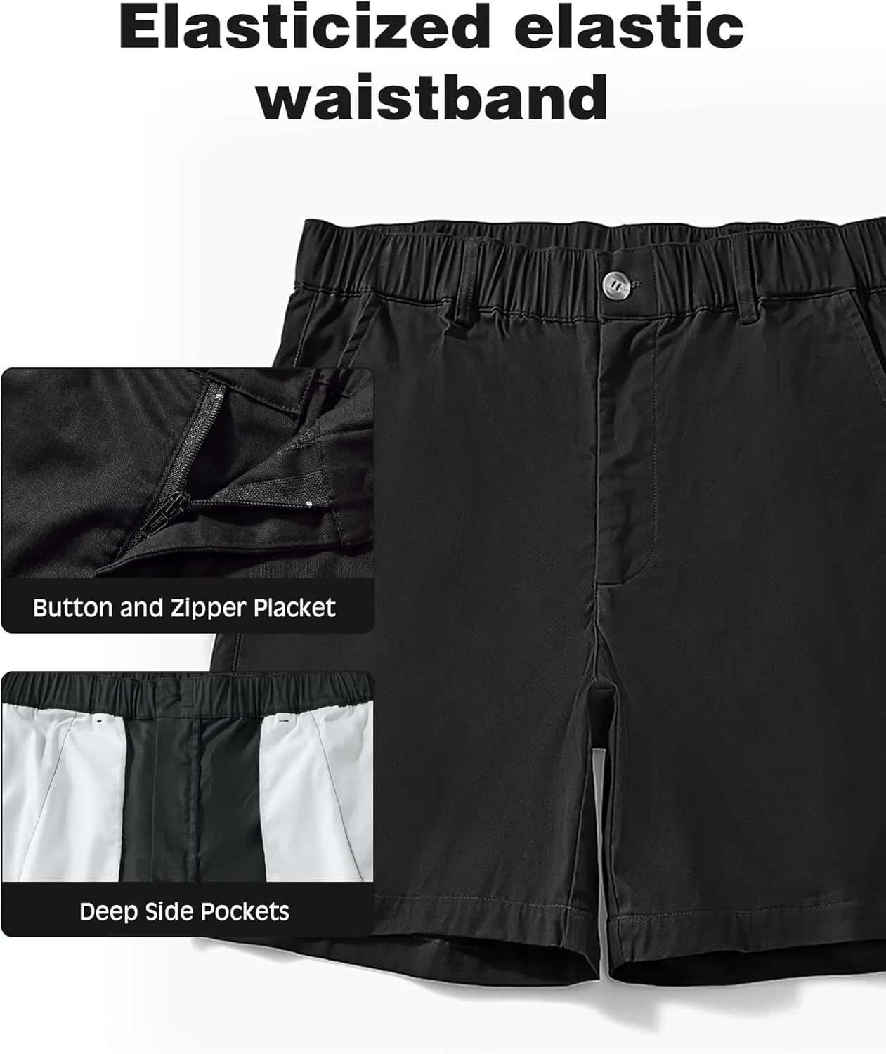 AIMPACT Mens Casual Cotton Shorts Slim Fit Elastic Waist Cargo Shorts 5.5 Inch Inseam with Pockets