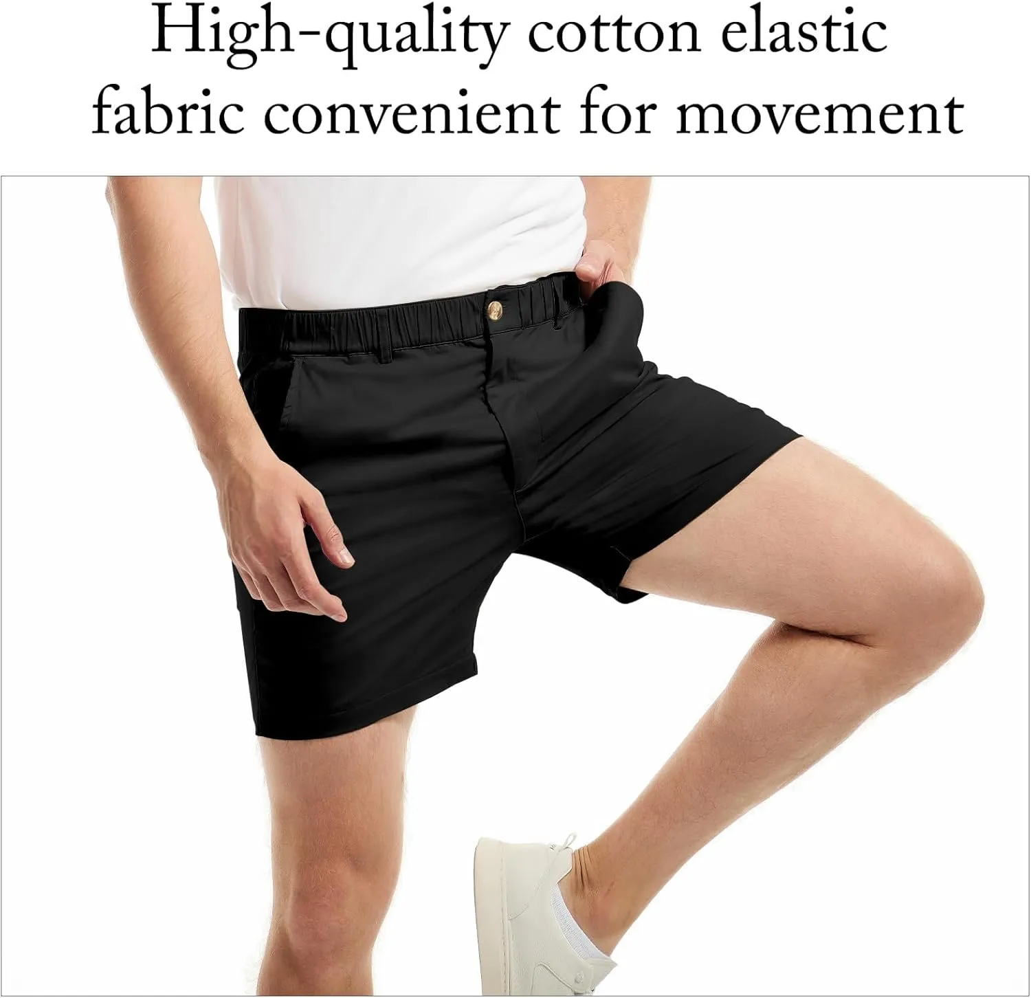 AIMPACT Mens Casual Cotton Shorts Slim Fit Elastic Waist Cargo Shorts 5.5 Inch Inseam with Pockets