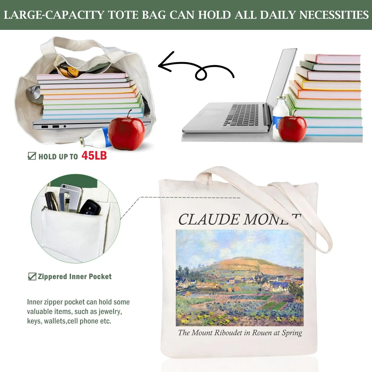 Andeiltech Canvas Tote Bag Aesthetic Cute Vintage Tote Bags Book Shoulder bag Gifts Reusable Grocery Bags for Women