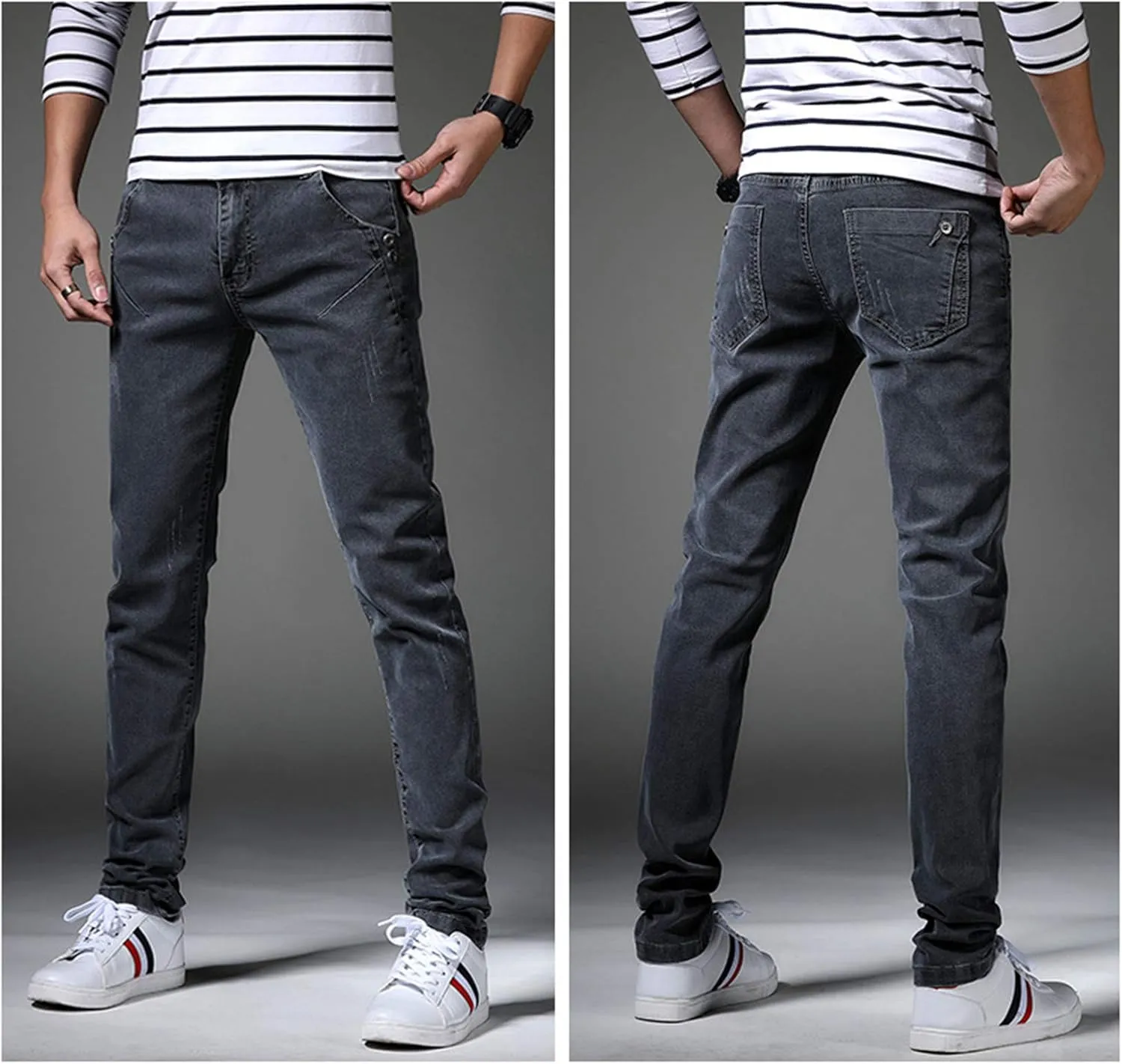 Andongnywell Men's Relaxed Fit Stretch Jeans Slim Tapered-Leg Jean Trousers Stretchy Slim-Fit Pencil Denim Pants
