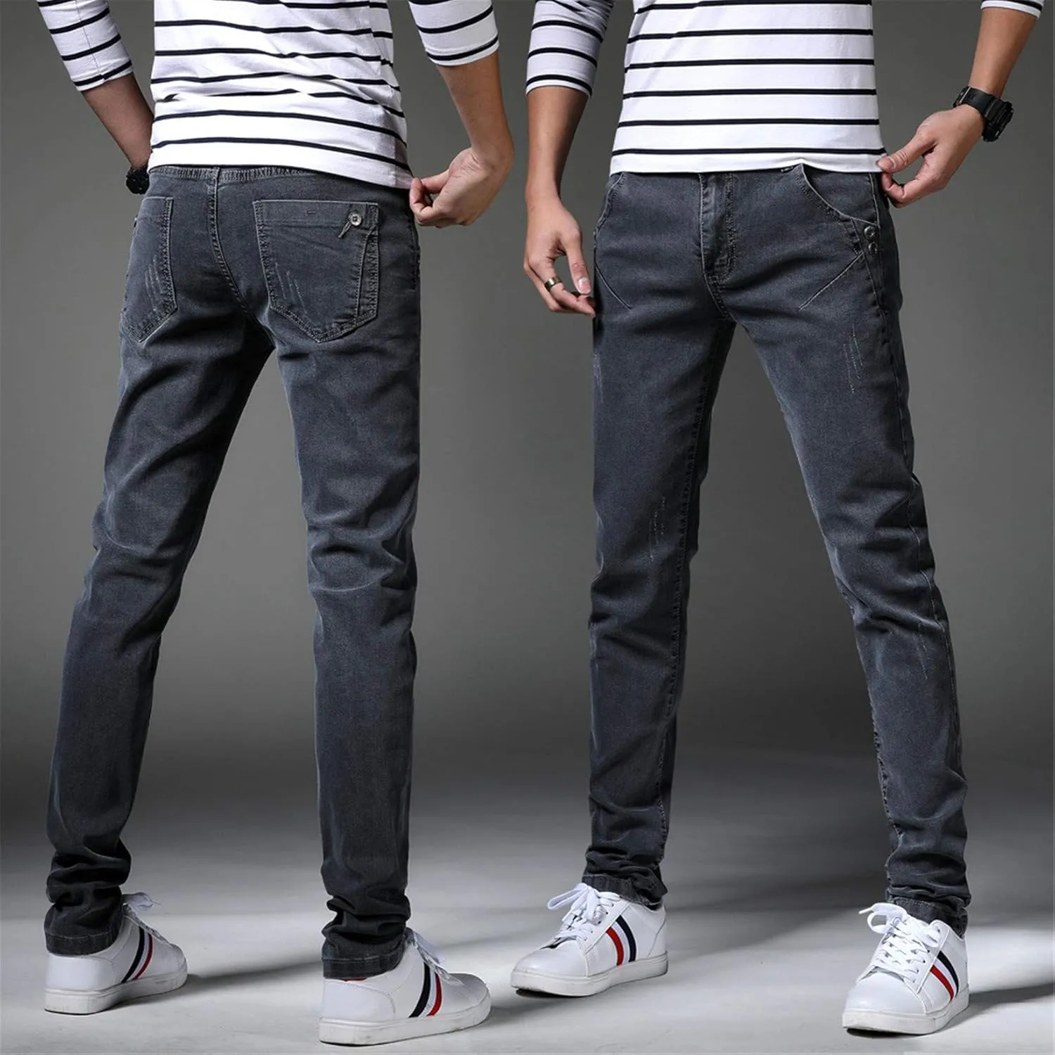 Andongnywell Men's Relaxed Fit Stretch Jeans Slim Tapered-Leg Jean Trousers Stretchy Slim-Fit Pencil Denim Pants