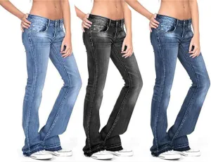 Andongnywell Women's Slim Jeans Plus Size Stretchy Skinny Bell Bottom Bootcut Pant Fringed Trim Mid-Rise Jeans