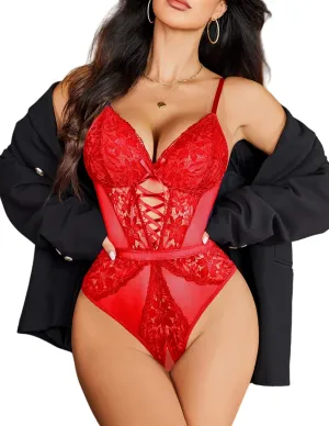Avidlove Sexy Lingerie for Women Lace Bodysuit One Piece Teddy Lingerie Mesh V Neck Sleepwear