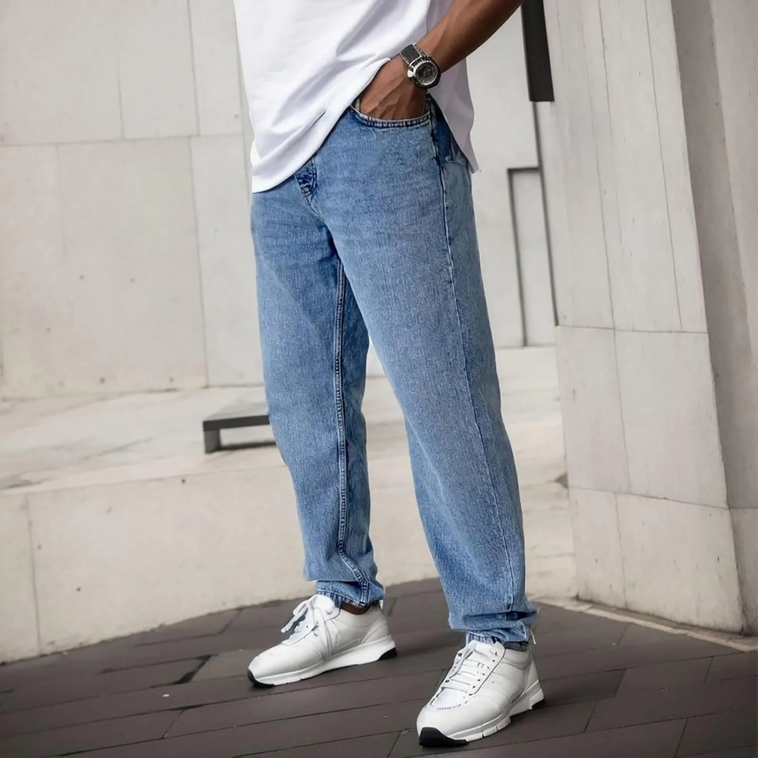 Baggy Jeans for Men Hip Hop Streetwear Wide Leg Denim Pants Relaxed Fit Trendy Casual Straight Legs Jean Work Pants