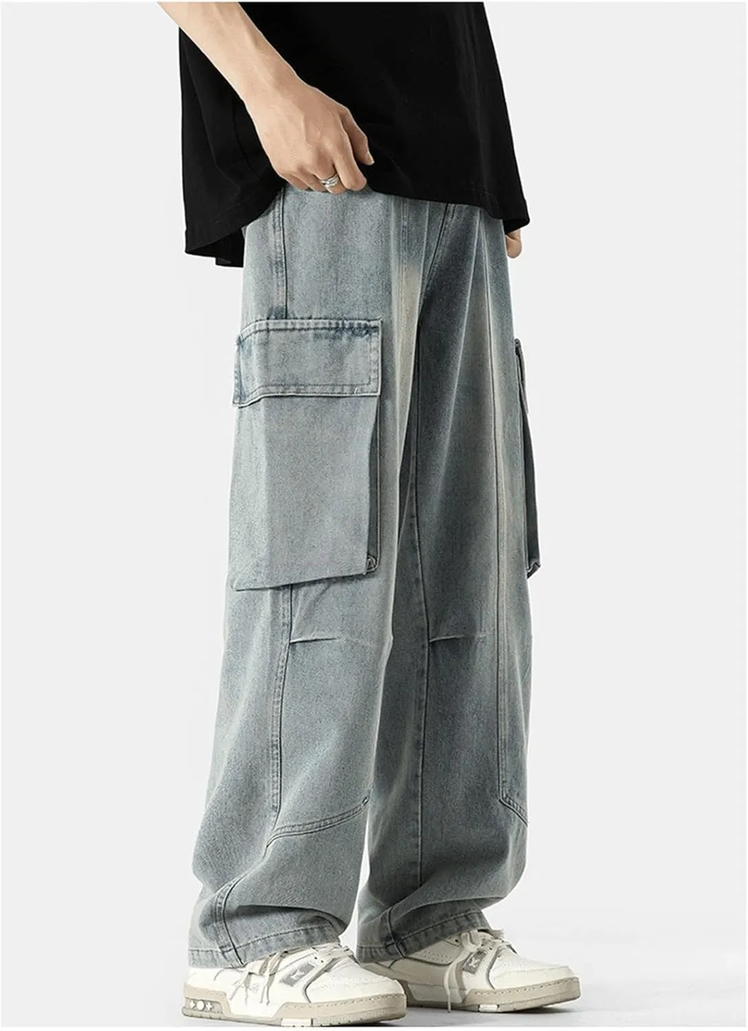 Baggy Jeans Men with Multi Pockets Loose Fit Y2K Cargo Pants Skateboard Hip Hop Jeans Streetwear