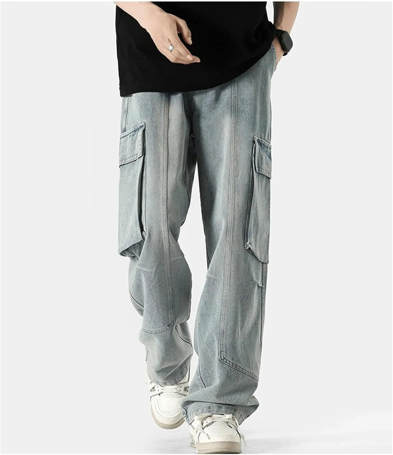 Baggy Jeans Men with Multi Pockets Loose Fit Y2K Cargo Pants Skateboard Hip Hop Jeans Streetwear