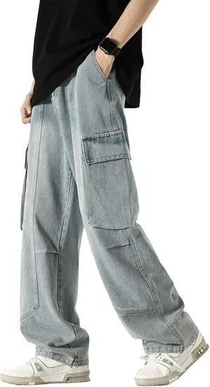 Baggy Jeans Men with Multi Pockets Loose Fit Y2K Cargo Pants Skateboard Hip Hop Jeans Streetwear