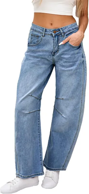 Barrel Jeans for Women Wide Leg Denim Pants Y2k Baggy Boyfriend Jeans with Pockets