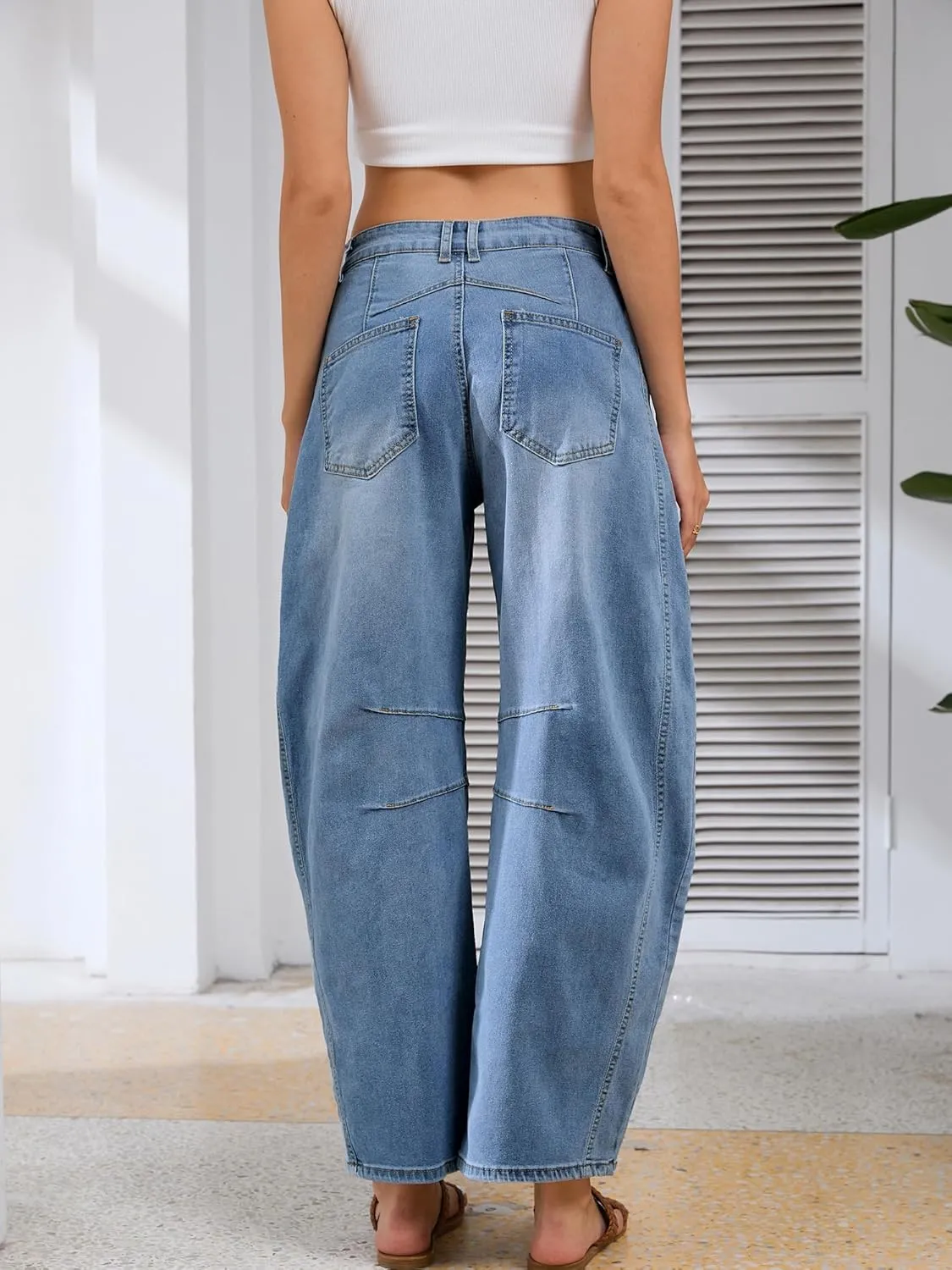 Barrel Jeans for Women Wide Leg Denim Pants Y2k Baggy Boyfriend Jeans with Pockets