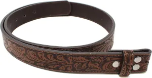 BC Belts Womens Leather Belt Strap with Embossed Western Scrollwork 1.25" Wide with Snaps